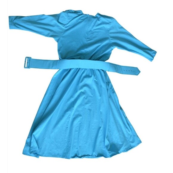 Vintage 80s Paquette Too! Bright Blue Belted Dress Womens Modern Size Medium - Picture 8 of 9